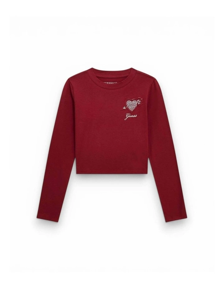 Cropped Long Sleeve Logo Top in Red image 1