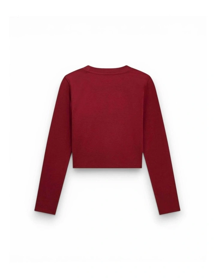Cropped Long Sleeve Logo Top in Red image 2