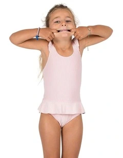 Baby / Girls' 1-piece skirt swimsuit - pink and white stripe