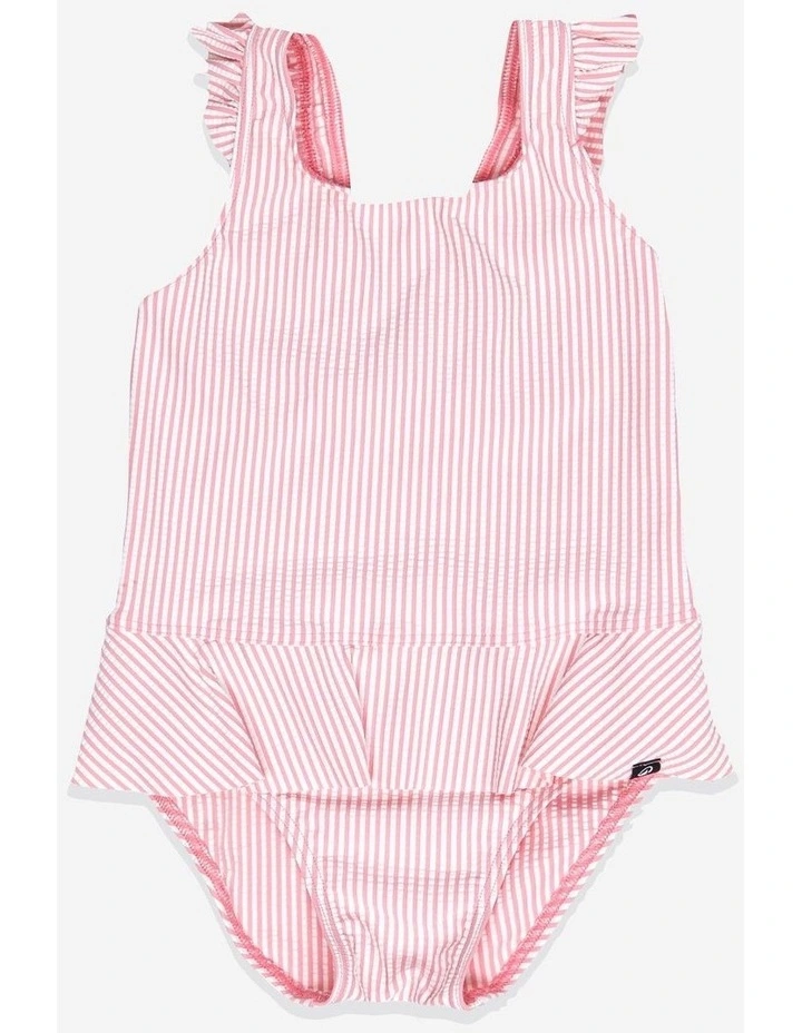 Baby / Girls' 1-piece skirt swimsuit - pink and white stripe image 2