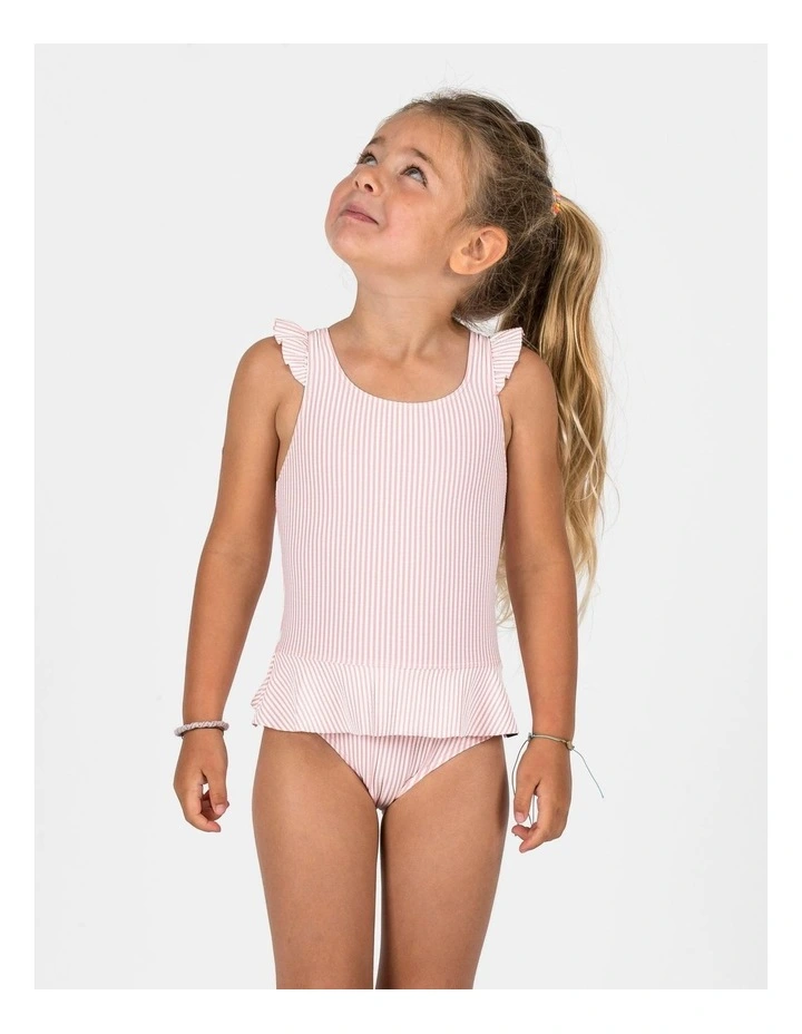 Baby / Girls' 1-piece skirt swimsuit - pink and white stripe image 3