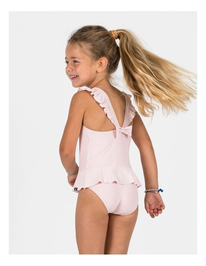 Baby / Girls' 1-piece skirt swimsuit - pink and white stripe image 4