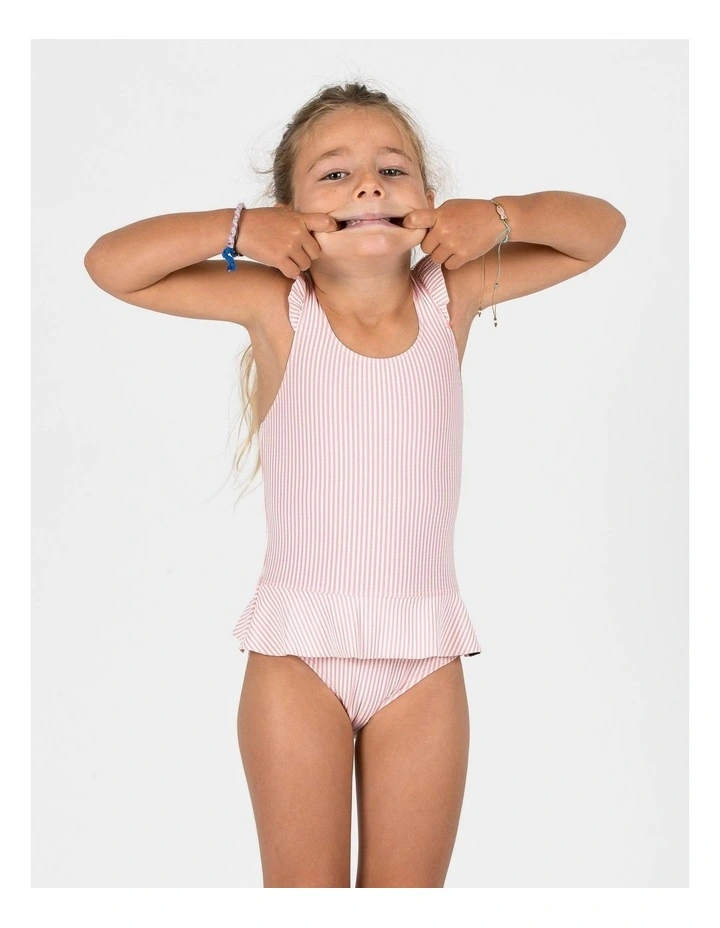 Baby / Girls' 1-piece skirt swimsuit - pink and white stripe image 5