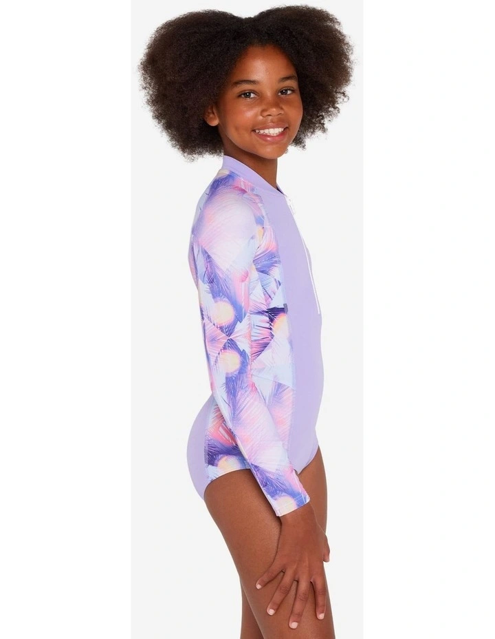 Girls surfing front zip long sleeve one-piece swimsuit - 500 Lucy purple image 2