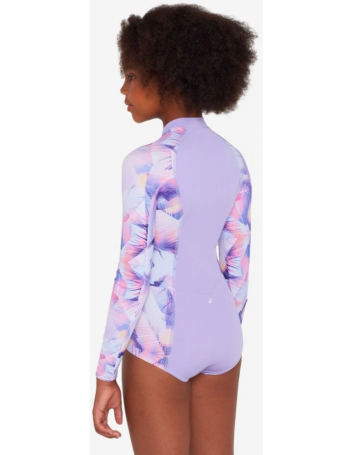 Girls surfing front zip long sleeve one-piece swimsuit - 500 Lucy purple image 3