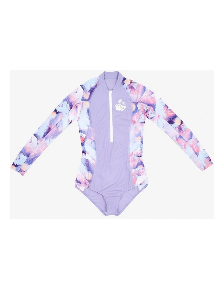 Girls surfing front zip long sleeve one-piece swimsuit - 500 Lucy purple image 4