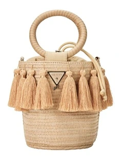 Straw Bucket Bag in Brown