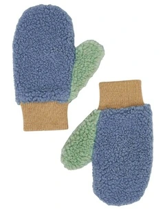 Fleece Mittens - Blue/beige