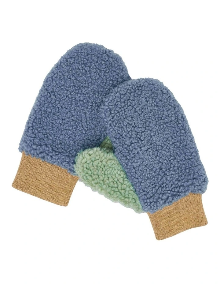 Fleece Mittens - Blue/beige image 3