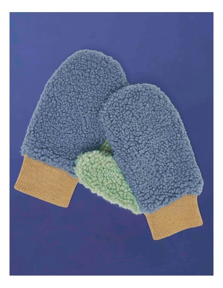 Fleece Mittens - Blue/beige image 3