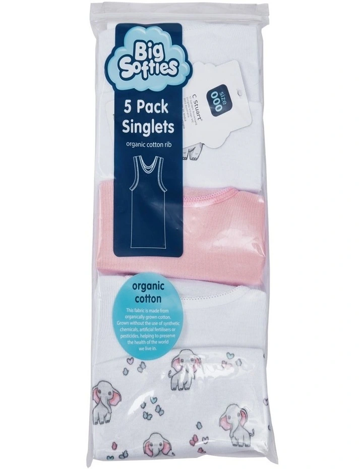 Big Softies 5Pk Organic Singlet Elephant image 1