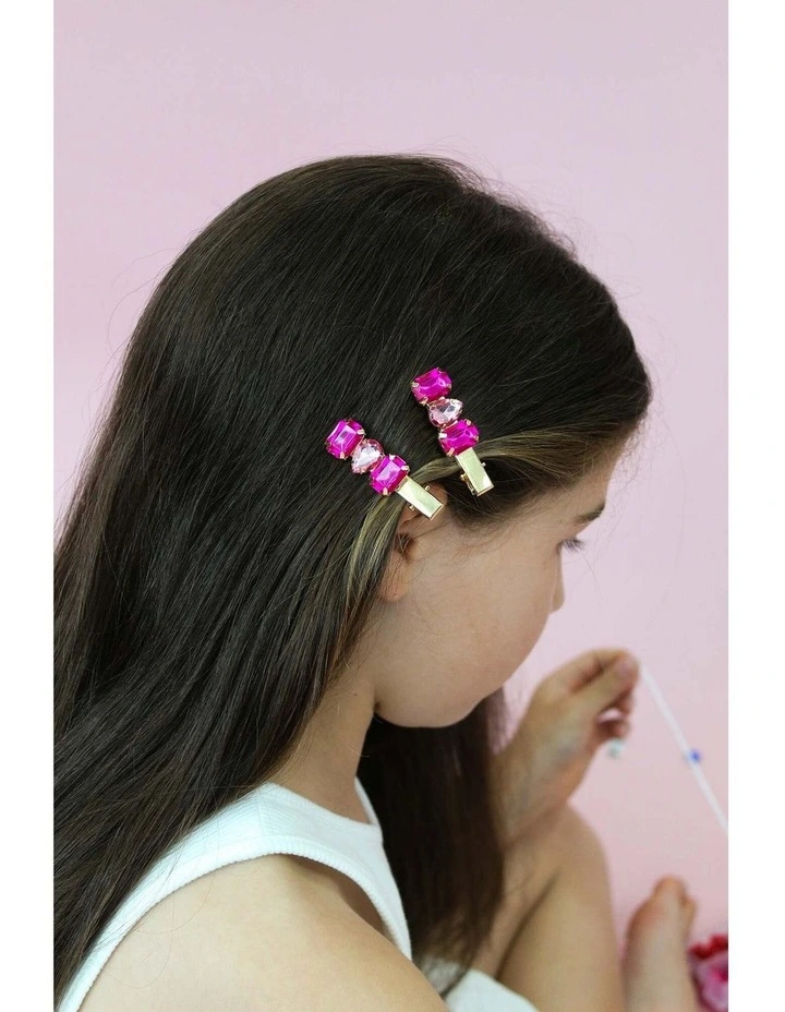 Rebekah Kids Hair Clip Set in Hot Pink image 4