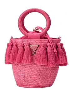 Straw Bucket Bag in Pink