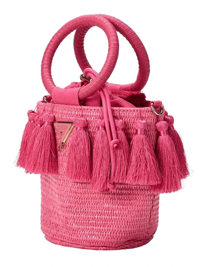 Straw Bucket Bag in Pink image 2