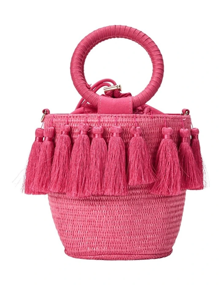 Straw Bucket Bag in Pink image 3