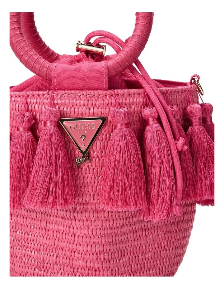 Straw Bucket Bag in Pink image 4