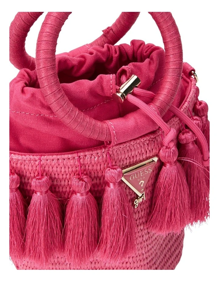 Straw Bucket Bag in Pink image 5