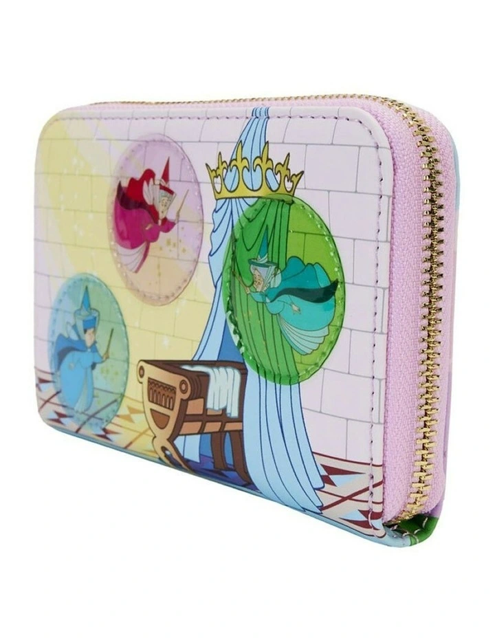 Sleeping Beauty Castle 3 Good Fairies Zip Wallet Coin Purse 6x4in image 2