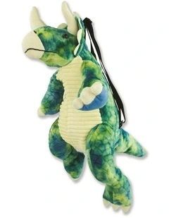 Johnco Patch Triceratops Dinosaur Plush Backpack Bag Kids/Toddler 3y  in Green