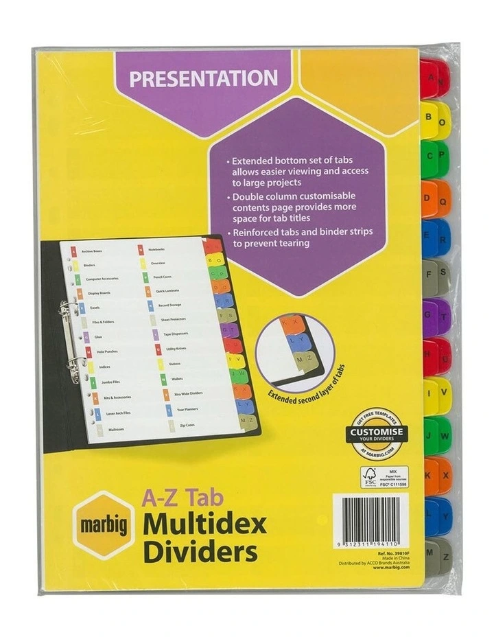 Marbig A-Z Tab Manilla Multidex A4 Dividers image 1
