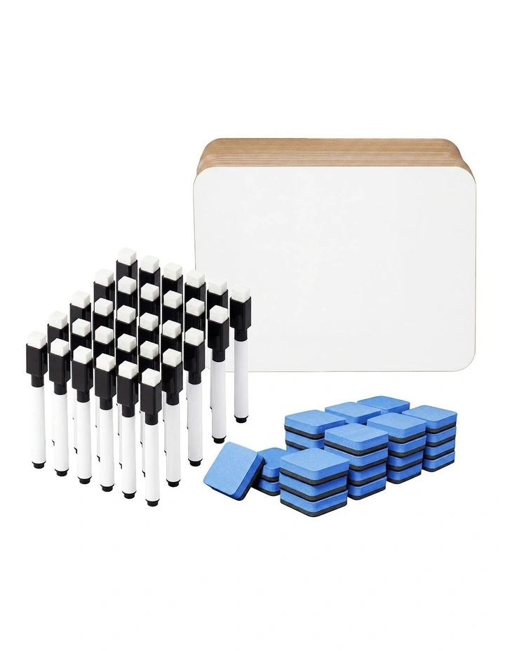 Levede Mini Whiteboard 30 Pack 2 Sided with Pens Erasers Classroom White image 2