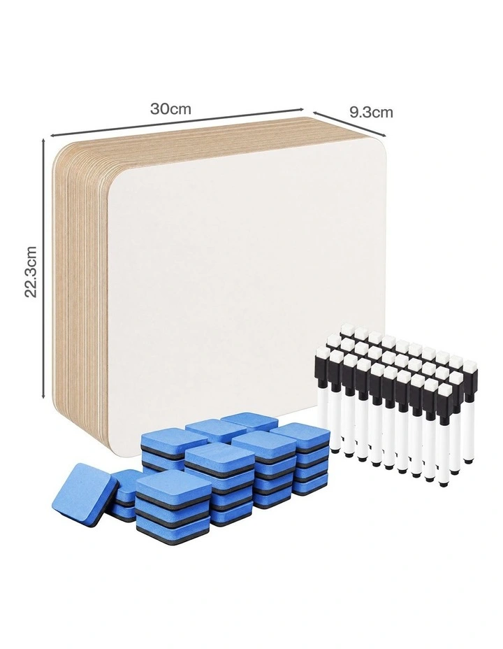 Levede Mini Whiteboard 30 Pack 2 Sided with Pens Erasers Classroom White image 3