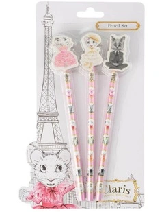 Claris the Chicest Mouse in Paris - Claris Pencil Set with Eraser Toppers - Stationery