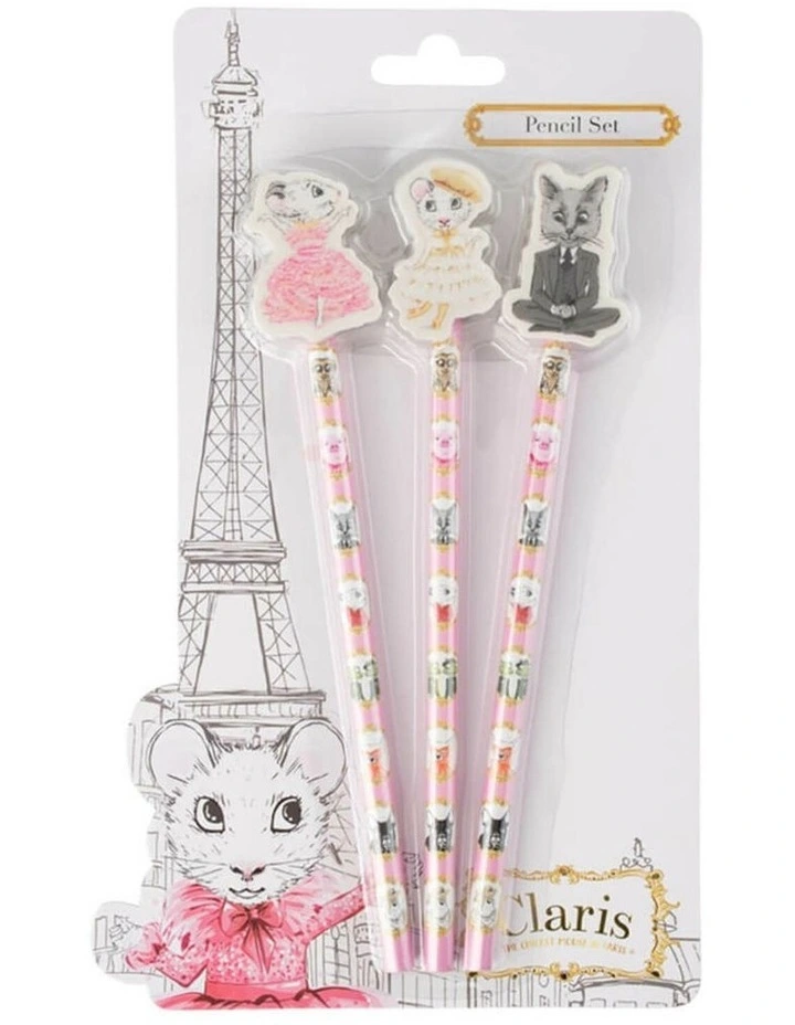 Claris the Chicest Mouse in Paris - Claris Pencil Set with Eraser Toppers - Stationery image 1