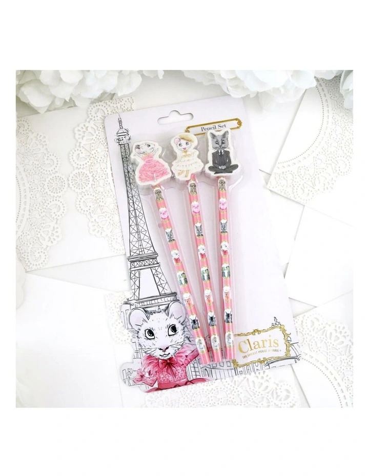 Claris the Chicest Mouse in Paris - Claris Pencil Set with Eraser Toppers - Stationery image 4