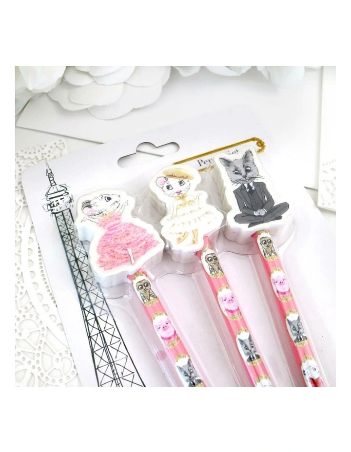 Claris the Chicest Mouse in Paris - Claris Pencil Set with Eraser Toppers - Stationery image 5