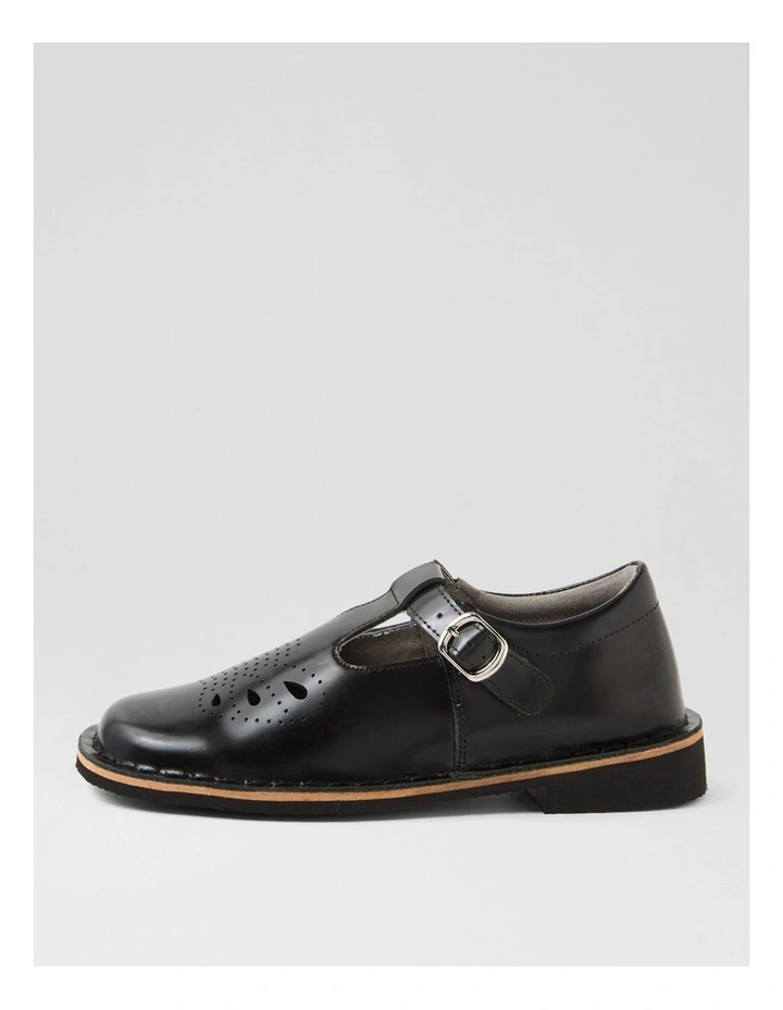 Elle Senior Black Leather Flat Shoes image 1