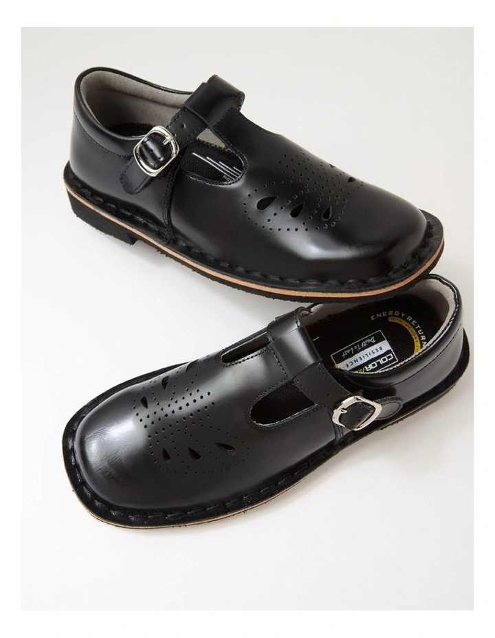 Elle Senior Black Leather Flat Shoes image 5
