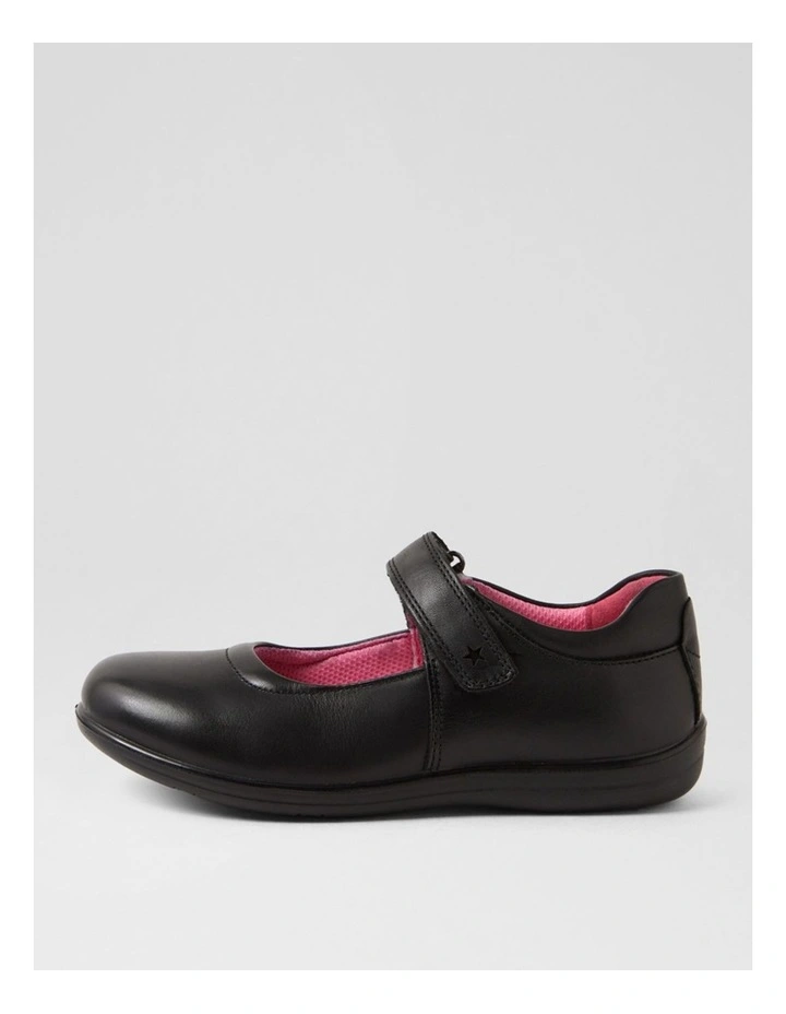 Ellie Junior E Black Print Insole Leather Flat Shoes image 1