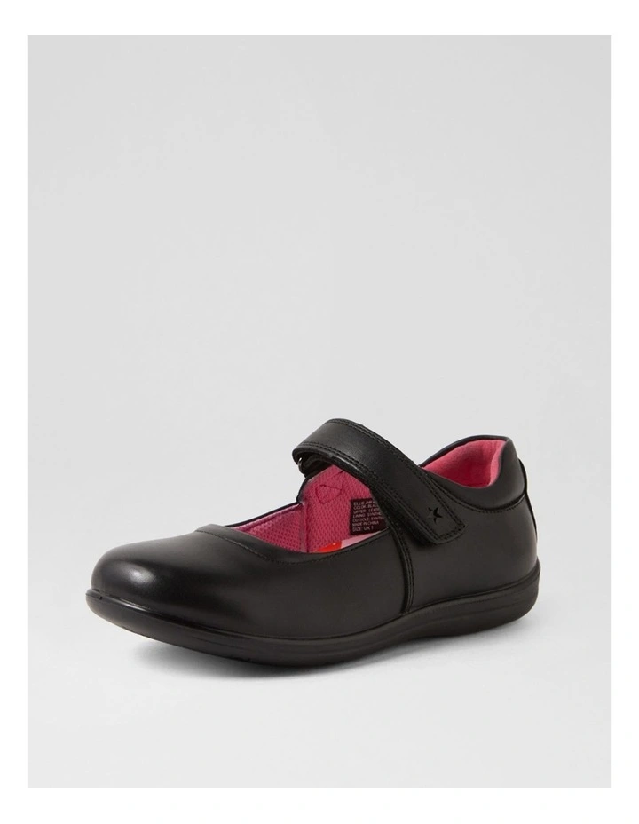 Ellie Junior E Black Print Insole Leather Flat Shoes image 2