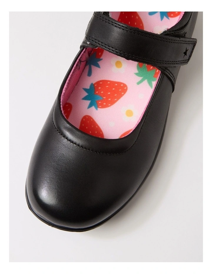 Ellie Junior E Black Print Insole Leather Flat Shoes image 4
