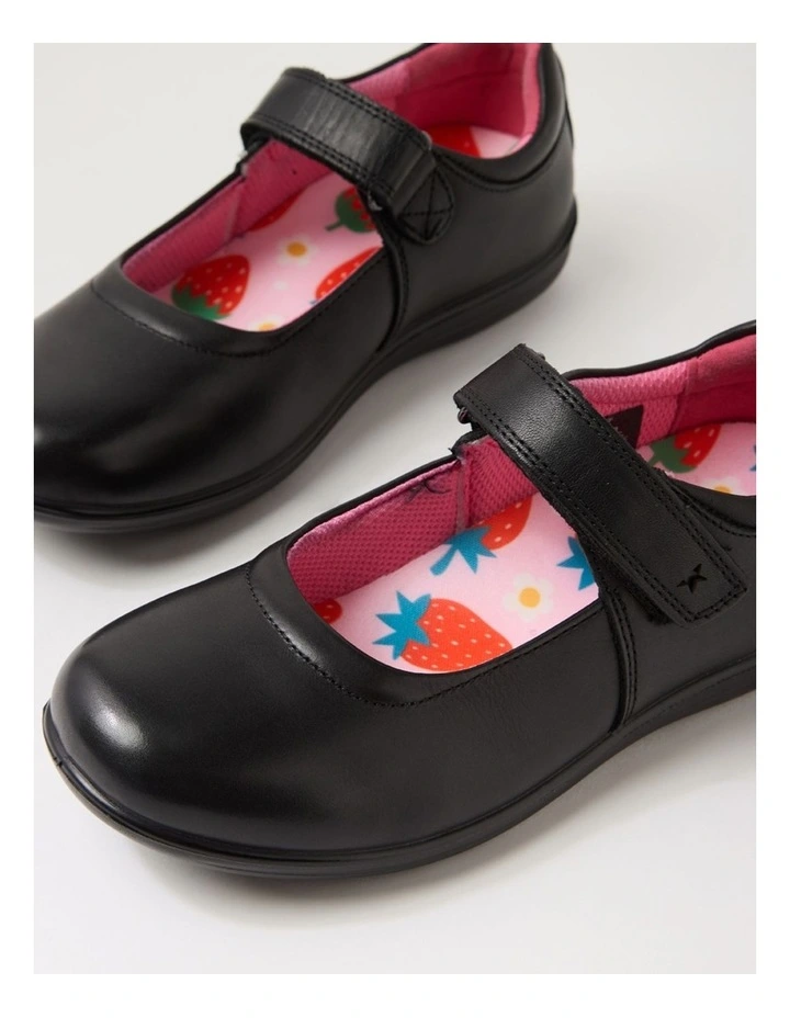Ellie Junior E Black Print Insole Leather Flat Shoes image 5