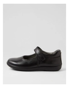 Luna Junior E Black Leather Flat Shoes