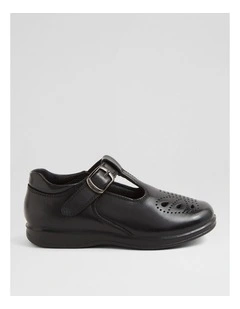 Hello Kitty Summer Junior E Black Leather Flat Shoes