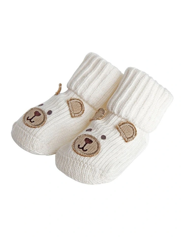 Novelty Knitted Bootie Socks With Bear Design Cream 0-6M image 2