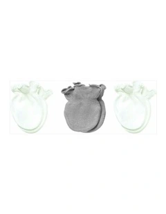 3pc Preemie Mittens Cotton Blend Elasticised Cuffs Grey & White
