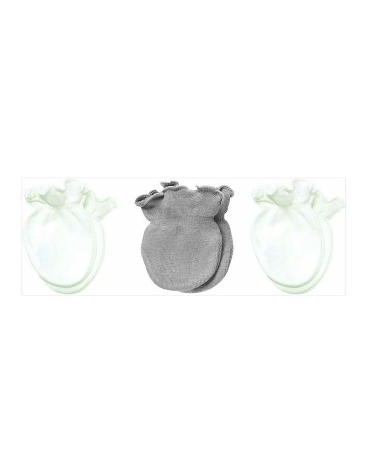 3pc Preemie Mittens Cotton Blend Elasticised Cuffs Grey & White image 1