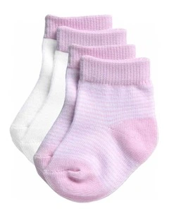 2pc Preemie Fashion Socks Cotton Blend Grip Sole Pink & White