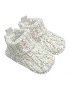 Cable Knitted Booties Warm Cosy Baby Shoes 0-6M White