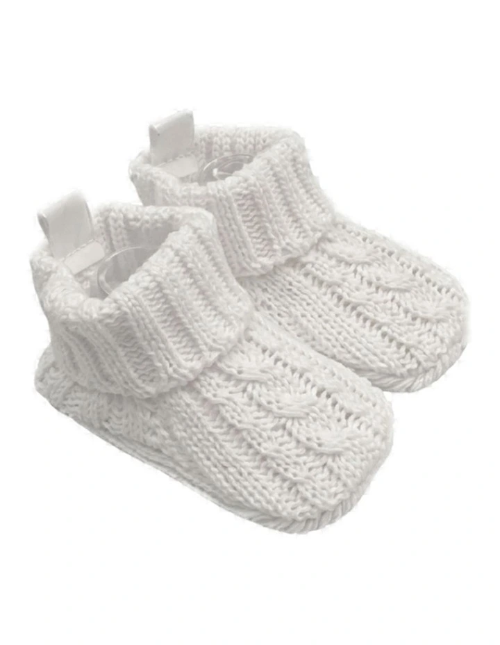 Cable Knitted Booties Warm Cosy Baby Shoes 0-6M White image 1
