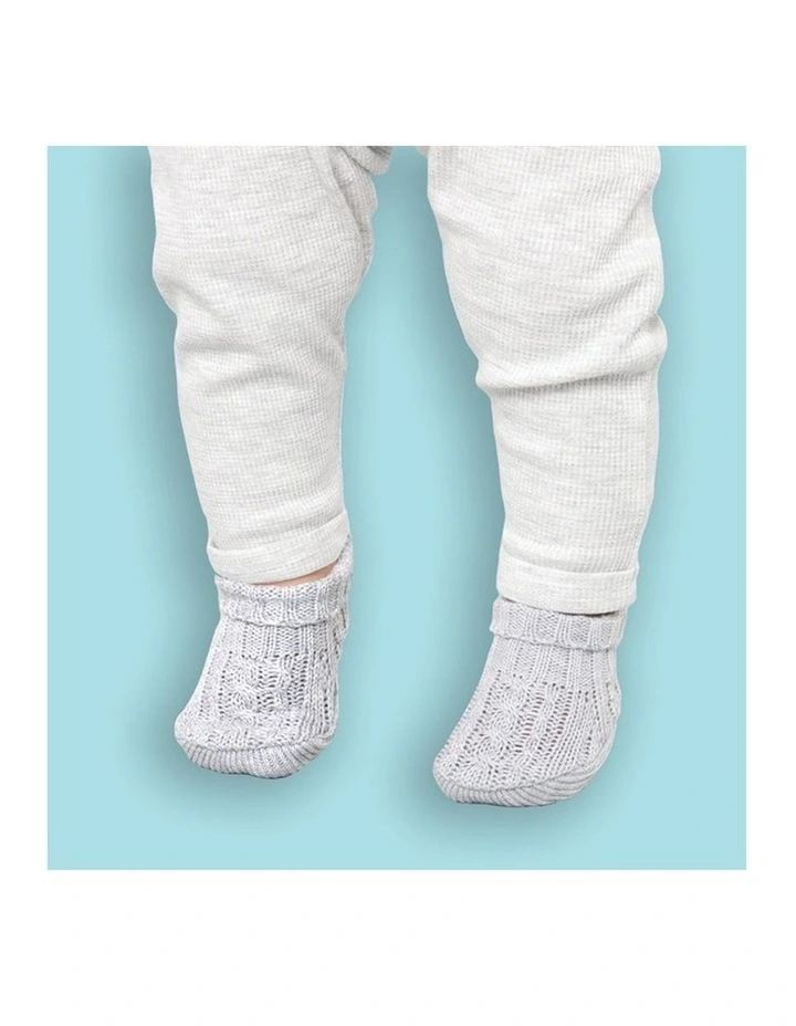 Cable Knitted Booties Warm Cosy Baby Shoes 0-6M White image 2