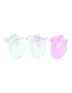 3pc Preemie Mittens Cotton Blend Elasticised Cuff Fit Pink/White