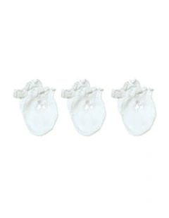 3pc Essential Mittens Cotton Blend With Satin Bow Trim White