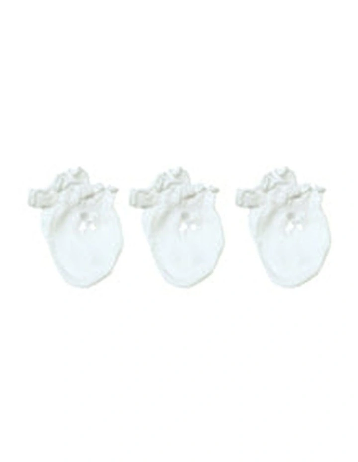 3pc Essential Mittens Cotton Blend With Satin Bow Trim White image 1