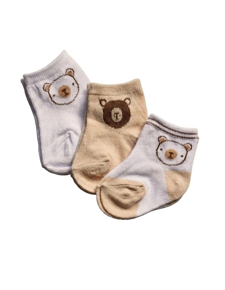 3pc Cotton Socks Bear Print Soft Baby Apparel Gift Set image 1