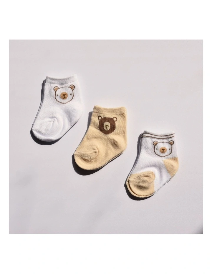 3pc Cotton Socks Bear Print Soft Baby Apparel Gift Set image 2